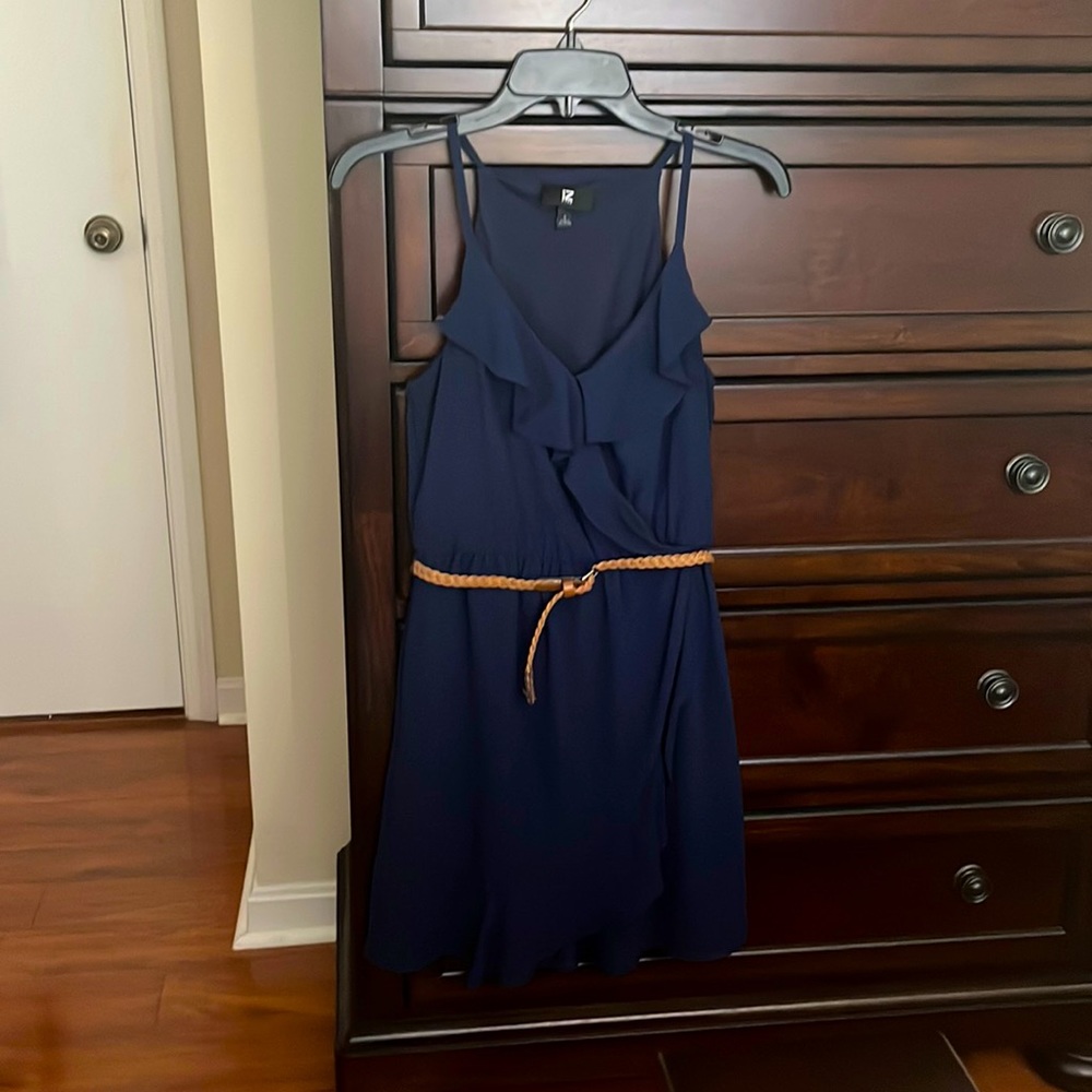 iZ Byer navy ruffle top sleeveless belted dress